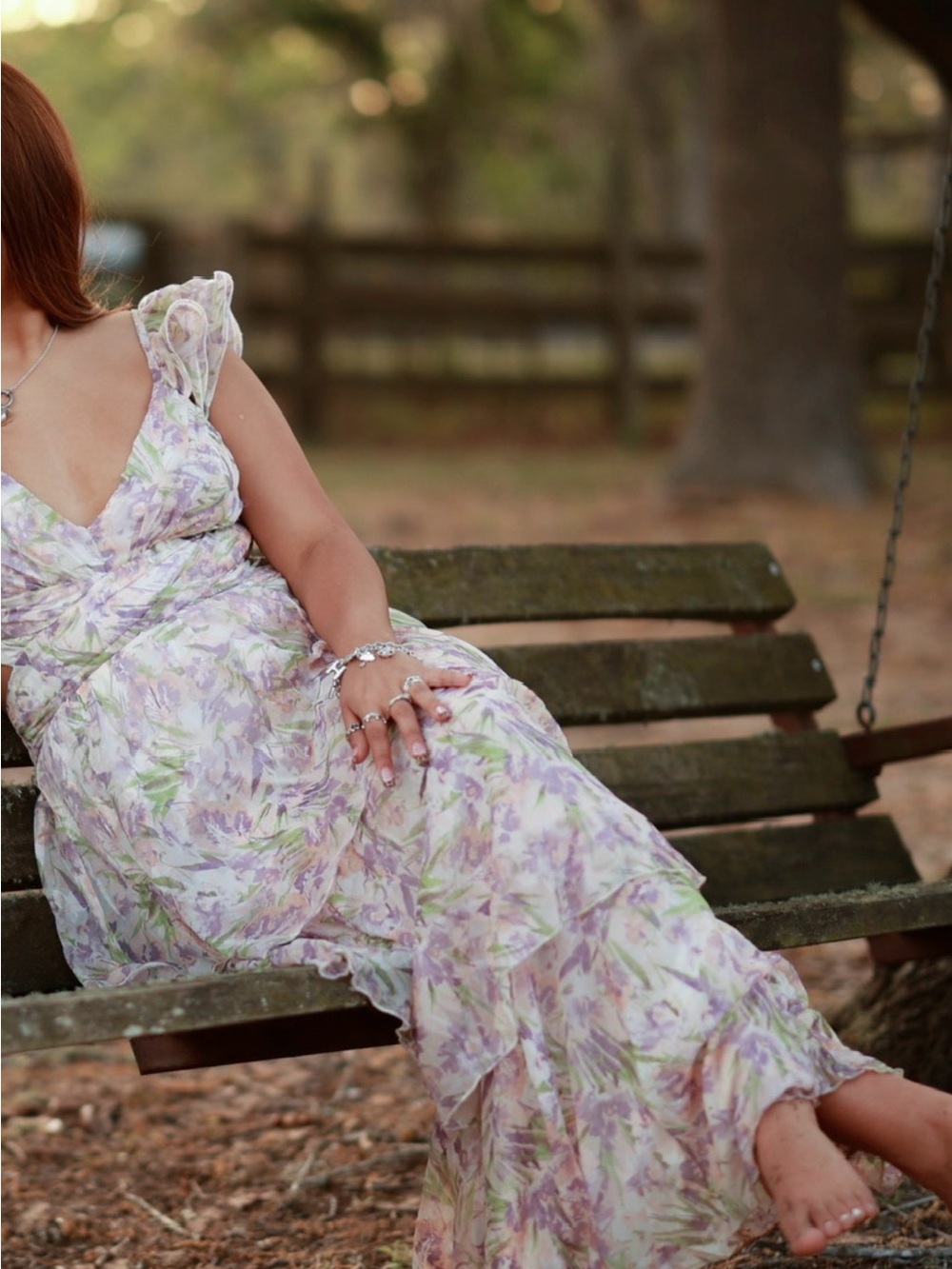 Marshalls Lavender and Green Floral Midi Dress